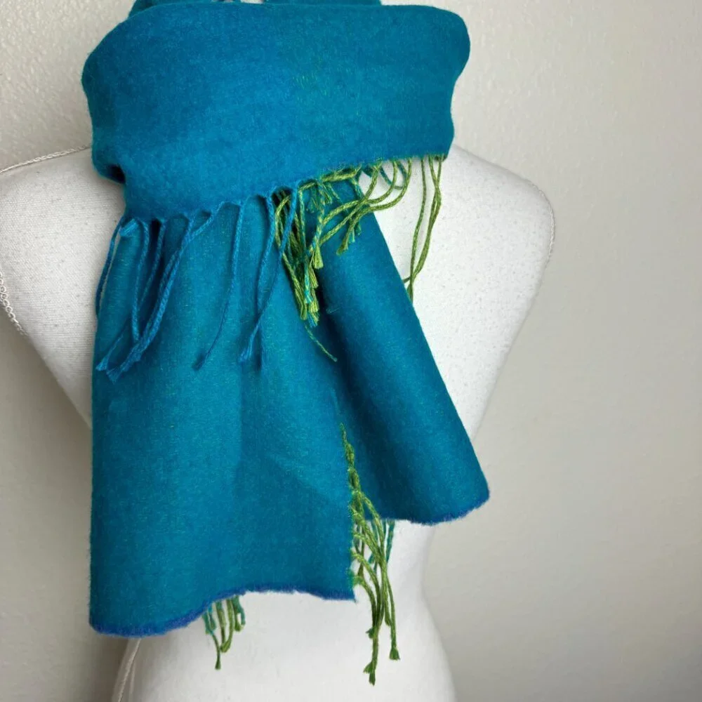 Victoire Mathieu Paris Turquoise Scarf Fringe Unisex Made in France
